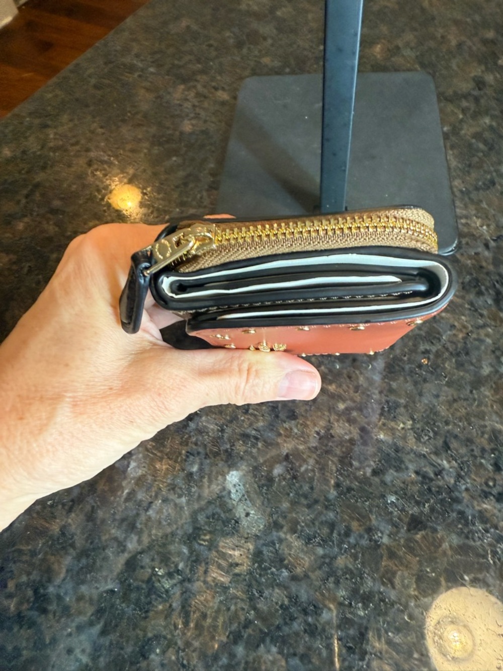 Coach Gold-Studded Color Block Leather Wallet - Terracotta and Black - Picture 2 of 8